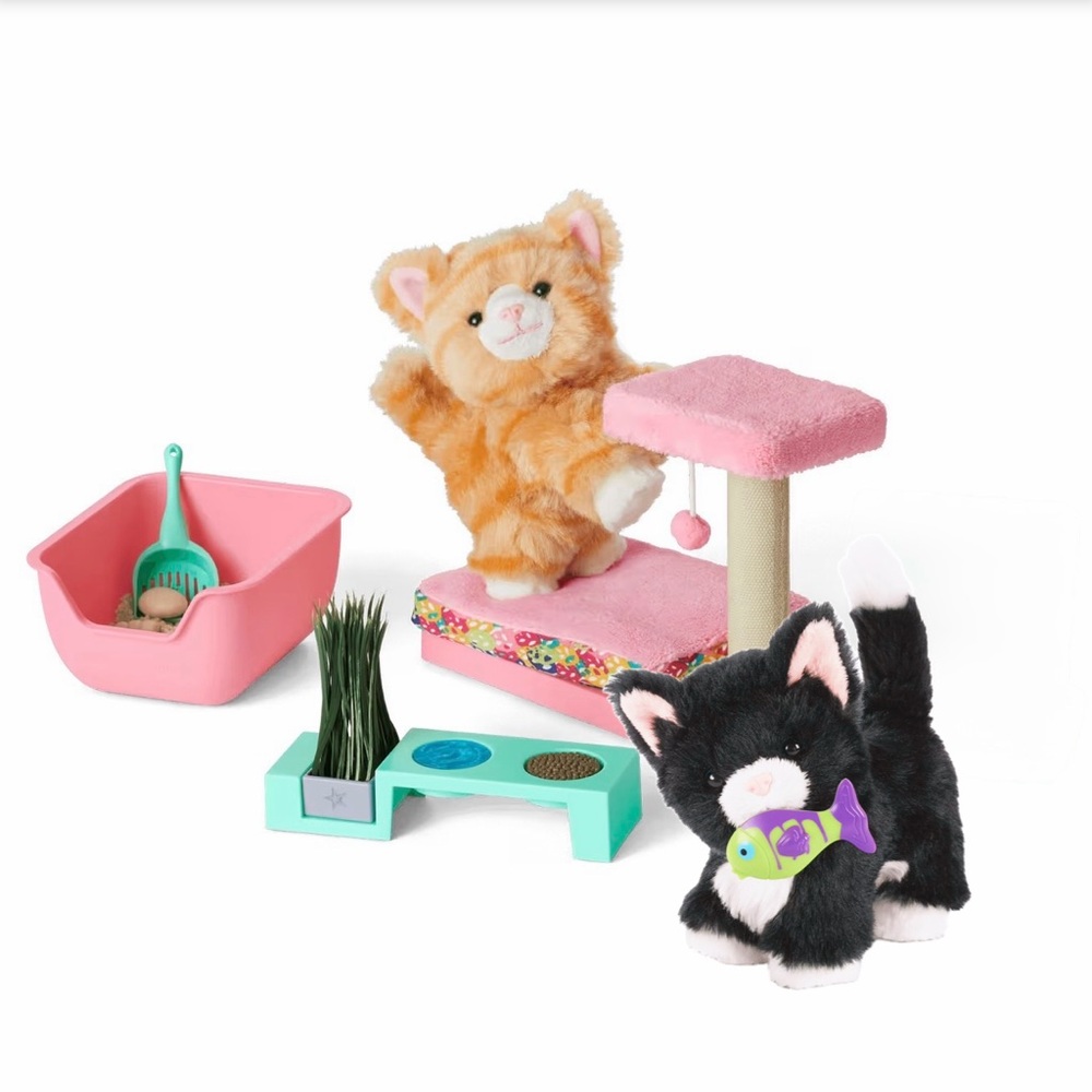 AMERICAN GIRL Cat Care Essentials +Truly Me Orange Tabby & Tuxedo Cats Bundle